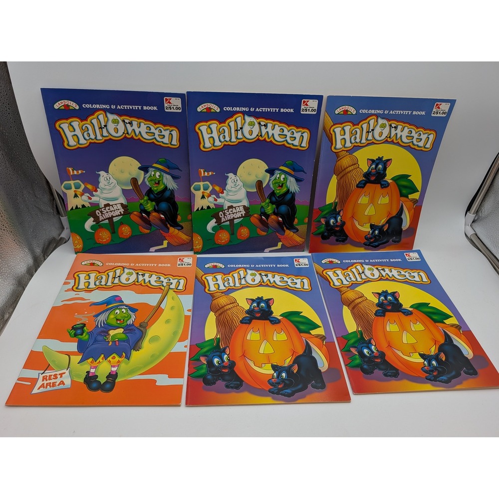 Landolls Halloween Coloring Activity Book Lot 6 Vintage 1999 Witch Cat Ghost